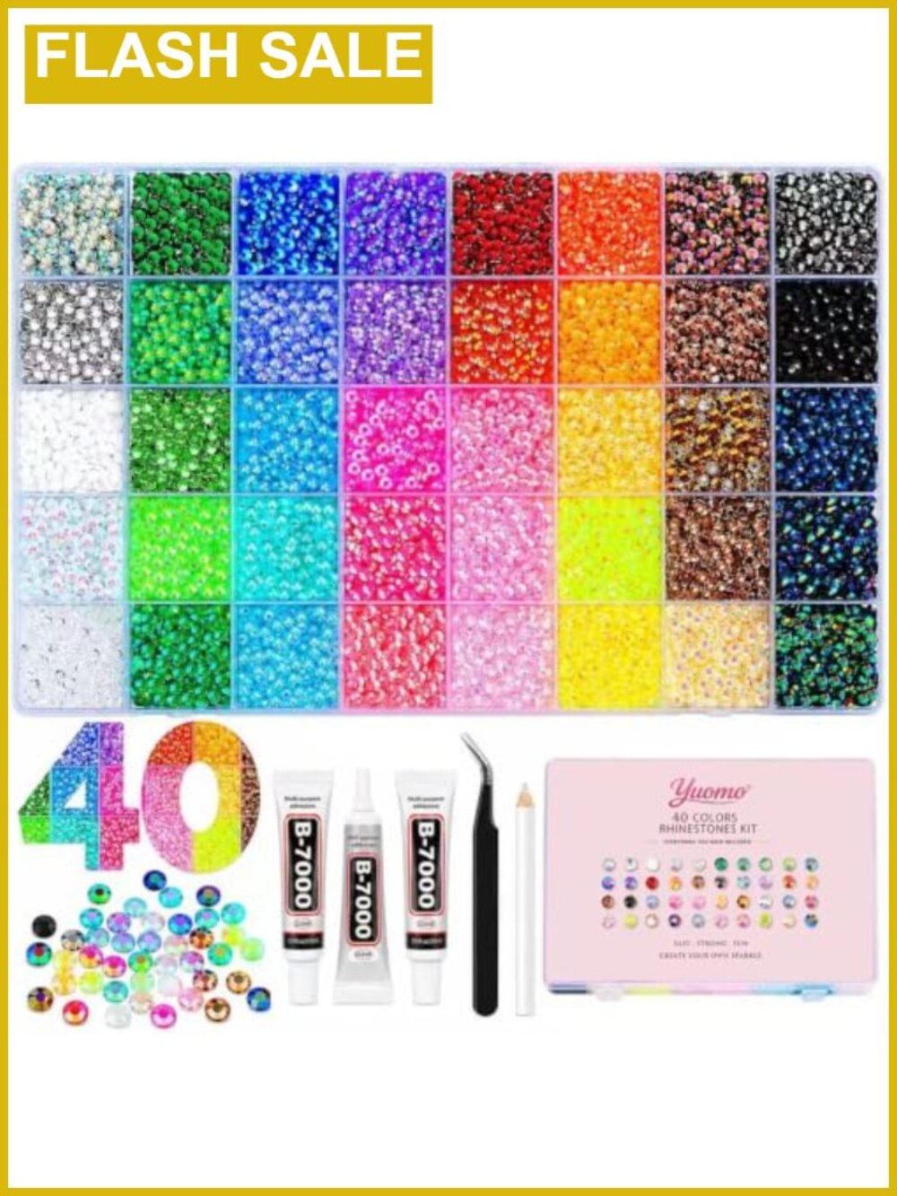 40000Pcs 40 Colors Jelly Rhinestones Bedazzling Kit with Tools